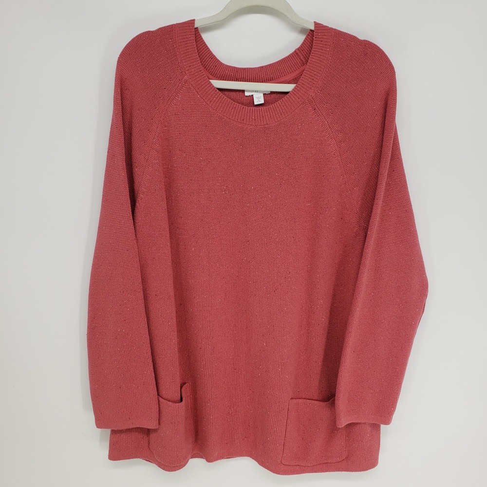 J Jill Cotton Blend Sweater Women XLP Pockets Raglan Ribbed Knit Casual Pink